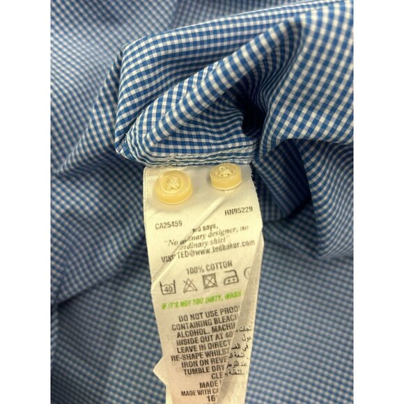 Ted Baker Men's Franks Trim Fit Houndstooth Shirt 100% Cotton Blue Sz 17.5 34/32 - Picture 9 of 15
